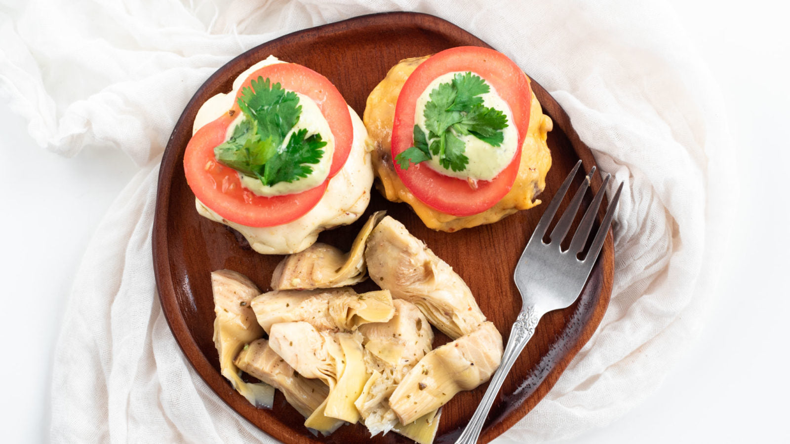 Bunless Cheeseburger with Avocado Mayo and Artichokes