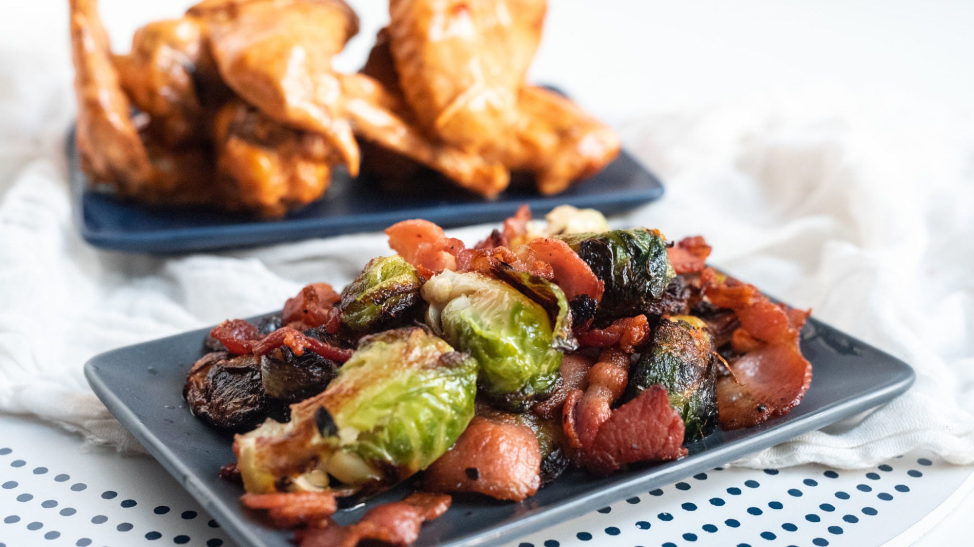 Keto Buffalo Wings with Bacon and Brussels Sprouts