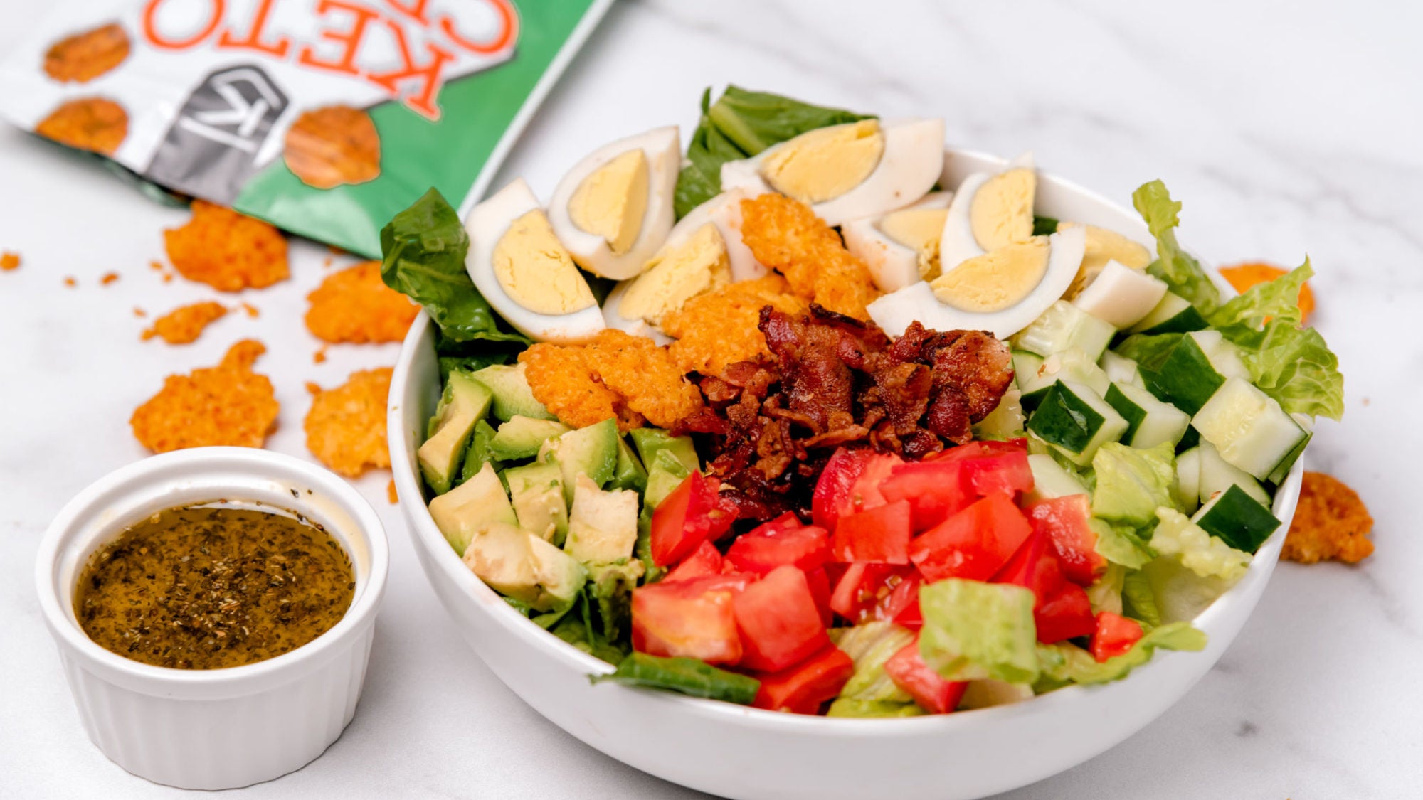 Keto Cobb Salad with Crunchy Cheese Croutons