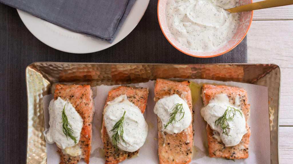 Pan-Seared Salmon with Lemon Dill Sauce {Low-Carb and Gluten-Free}